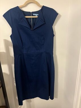 ANTONIO MELANI Navy Cap Sleeve V-Notch Fit & Flare Midi Dress